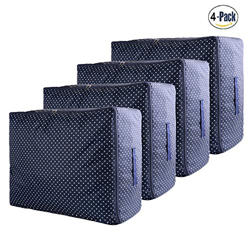 4 Piezas Bolsa de Almacenamiento Debajo de la Cama de Tela Oxford Gruesa Plegable Organizador de Edredones Manta Ropa de Polvo con la Cremallera Guardar la Ropa Edredones Ropa de Cama Almohadas