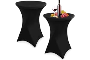 Zhufas 2er-Set Stretch Stehtisch Husse für Bistrotisch Ø 80-85 cm Elegante, Spannbare Tischdecke für Stehtisch, Stretch-Husse Weiß Hussen für Stehtische und Bistrotische（80×110cm,Schwarz）