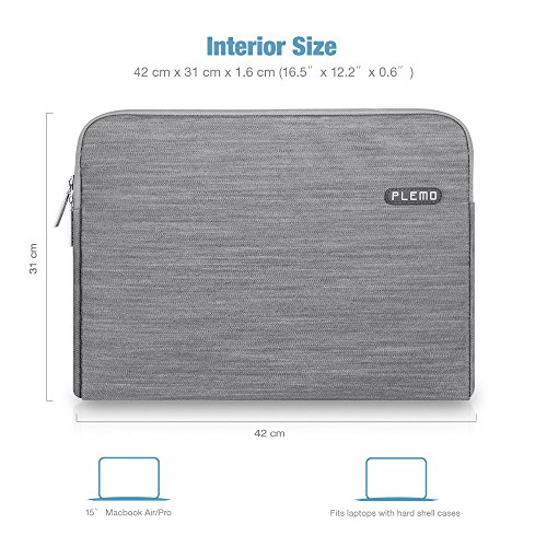 Plemo Laptophülle, Tasche für 38,1-39,6 cm (15-15,6 Zoll) Laptop / Notebook Computer / MacBook / MacBook Pro, Grau - 6