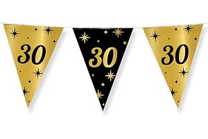 ‎PD-PARTY PD-Party - Geburtstag Girlande für 30. Geburtstag - Wimpelkette - Deko Geburtstag - Jubiläum - Schwarz Gold Deko - Party Deko - 30. Geburtstag Junge & Mädchen - Geburtstags Deko - 1000 x 30 cm