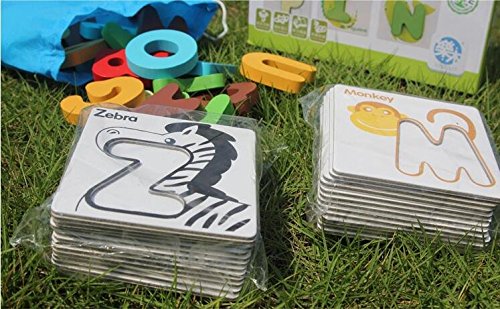 JUN 26 Letters Cognitive Card Wooden Letters Puzzle Toy, Alphabet Wooden Educational Letter Puzzle, Animal Letters Preschool Learning Toy - Perfect For Children To Develop Intelligence Learning There Alphabet Wooden Jigsaw Puzzle Toys for Children 1-3 years old, Enlightenment Early Childhood Educational Toys Alphanumeric Cognitive Three-dimensional Puzzle Wooden Toys