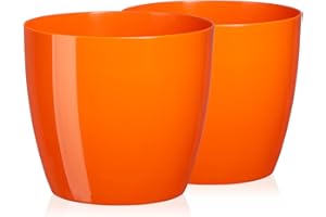 ‎TYMAR Tymar Blumentopf, 2er-Pack, Runde Form, Übertopf (Orange, ø 14 cm)
