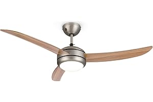 ‎KLARSTEIN Klarstein El Paso Deckenventilator - 2-in-1: Ventilator & Deckenlampe, Durchmesser: 52" (132 cm), 3 Flügel, Luftdurchsatz: 10.344 m³/h, 3 Geschwindigkeitsstufen, Eichenholz-Optik
