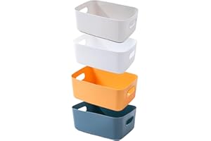 EURXLQ 4 Stück Aufbewahrungsbox Kunststoff Aufbewahrungskorb mit Griffen Eingedicktes Badezimmer Organizer Küchenschrank Körbe Aufbewahrung Kunststoffbox für Badezimmer Küche (Farbige, 30×20×12 cm)