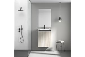 AMIZUVA - Conjunto Mueble de Baño con Lavabo Modelo Fine - Ideal para Baños Pequeños - Lavabo con Mueble suspendido con Armario - Acabado en Roble Gris - 50x63x36 cm