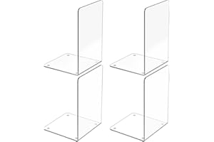 Deefongo 4Pcs Bookends, Acrylic Book Ends with Non-Slip Stickers, Clear Bookends for Shelves, Book Stopper, Book Organiser, Suitable for School, Home, Library, and Book Ends for Shelves