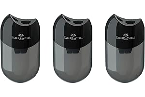 Faber-Castell 205005 - Temperamatite doppio 183500, colore cassa: nero/trasparente, confezione da 3