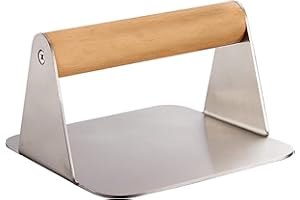 CCHONG Stainless Steel Smash Burger Press Cast Iron Burger Smasher for Griddle and Grill Hamburger Press Tortilla Press Sandwich Press with Wooden Handle (Square, Wooden Handle)
