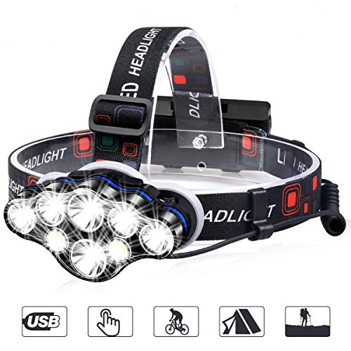 ALFLASH Lampade da Testa CREE LED Super Bright 13000 Lumen Faro 8 modalità Torcia Ricaricabile Impermeabile con fanale Rosso di Avvertimento per Sicurezza Esterna Escursionismo