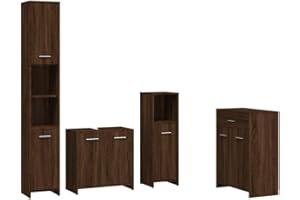 vidaXL Badmöbel Set 4 TLG., Badezimmermöbel mit Hochschrank Waschbeckenunterschrank Midischrank, Badschrank mit viel Stauraum, Waschtischschrank Badezimmermöbel, Braun Eichen Optik Holzwerkstoff