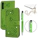 Produktbild ToneSun Hülle Case für Samsung Glaxy A7 2018, Leder Filp Wallet Handyhülle Flipcase: Blumenschmetterling mit Diamant Multifunktionale Tasche Cover Brieftasche Schutzhülle in Grün + Stöpsel + Stylus