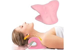 MOANATURA Almohada de Tracción Cervical - Dispositivo Quiropráctico para Alivio del Dolor de Cuello y Hombros - Relajación y Estiramiento Cervicales - Cojín Ortopédico Terapéutico Ergonómico (Rosa)