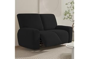 FANSU Copripoltrona Relax Reclinabile Elettrica Universale, Elasticizzato Copripoltrona 2 posto con Tasche, Fodere Poltrona Relax Lavabile Rimovibile (Nero)