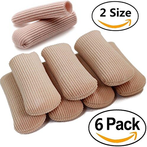 Toe Caps Closed Toe Fabric Sleeve Protectors with Gel Lining, Prevent Corn, Callus and Blister Development Between Toes, Soften and Soothe The Skin 6 Packs 2 Different Sizes of 2.78” (Closed Toes)