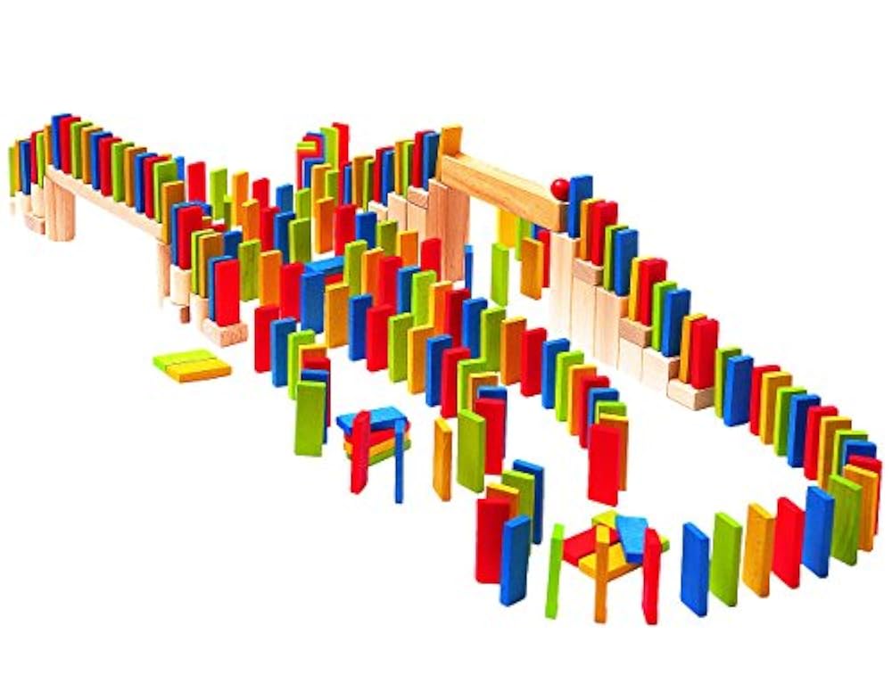 Unbekannt XL Set: 200 Bausteine bunt - aus Holz - ideal für Domino Rally - bunte Steine Holzbausteine Bricks natur Baustein Naturbaustein - Kinderland - Holzbaustein - ..