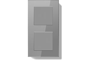 BSEEDLIFE Interruptor Pared Doble de Luz Empotrable,Interruptor Conmutador de Pared con Marco de Cristal,1 Gang 1 Vía+1 Gang 1 Vía Fácil Instalación,157 * 86mm Gris