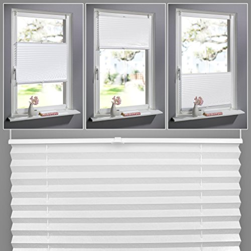 SHINY HOME® Jalousien Plissee mit Gardinenstange Klemmträger Vorhang Single Elegant Sonnenschutzrollo für Fenster Tür ohne Bohren Fensterrollo Gardinen Weiß 80x130cm - 2