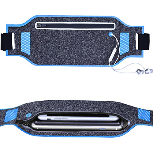 SQMCase Riñonera, Ultra-Slim Impermeables Cinturones de Seguridad para Correr Universal Fanny Riñonera con par de Auriculares para Excursionismo, Cycling Climbing, Soporte hasta 6.2"Smartphone (Azul)