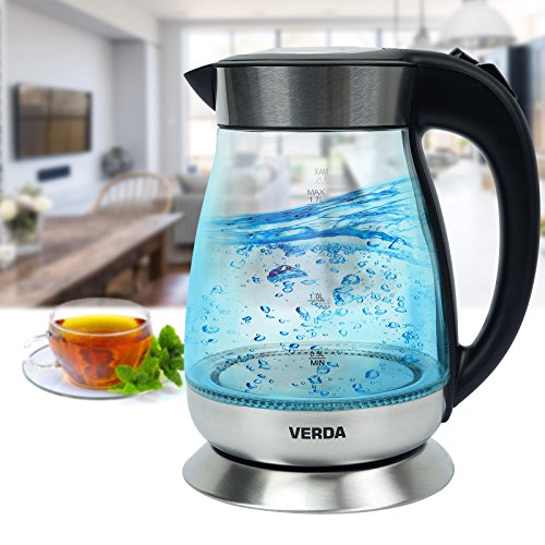 VERDA Wasserkocher 1,7L 2200W Edelstahl LED BELEUCHTUNG Glas SN0617L-7 - 2