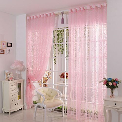 Ouneed Fashion Print Flower Voile Door Curtain Window Room Curtain 1PC (Pink)