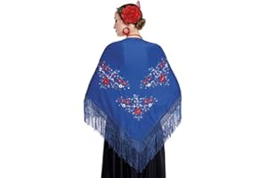 JORXG Mantón de Manila bordado de flor colores liso para mujer niña, Manton de Flamenco para el Vestido de Feria, Sevillana o Flamenca Color Negro Rojo Blanco Rosa Azul