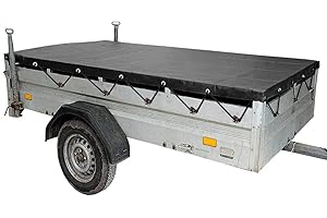 HJZ Anhängerplane Flachplane inkl Planenseil, 207x114x13 cm, Wasserdicht, Winddichte und Reißfeste, Abdeckung, Abdeckplane, Gewebeplane, Plane für Stema PKW Anhänger Hänger F 750 850, Schwarz