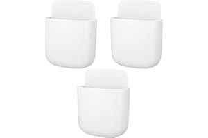 QINREN Wall-mounted Remote Control Storage Box, 3pcs Self-adhesive Mounted Sundries Organizer Hanging Container Phone Charging Rack Holder for Storing Remote Control, Cell Phone, Pen, Key (White)