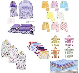 Infantbond 56 in 1 New Born Baby Complete Daily Items Combo(0-6 Months)(Apple) (Purple for Baby Boy & Baby Girl)