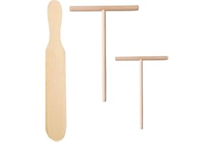 HUATEEN Natural Beechwood Crepe Spatula & T-Shaped Distributors Set - 25cm Spatula, 18cm/12cm Spreaders | Crepe Maker Kit for Pancakes, Square Cakes | Heat-Resistant Wooden Tools