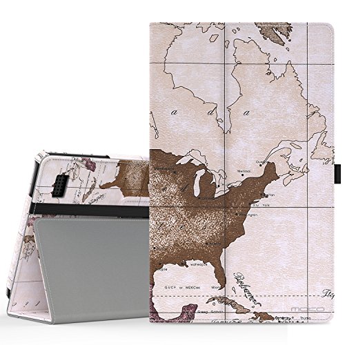 MoKo Fire 2015 7 Zoll Hülle - Kunstleder Ständer Schutzhülle Smart Cover mit Stift-Schleife und Stanfunktion für Amazon Fire Tablet (Vorherige 5th Generationeration - 2015 Modell) Tablet, Map B112
