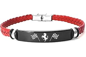 AMORILI bracciale ferrari cavallino scuderia cavalluccio uomo acciaio e pelle rossa brf02