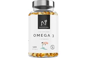 NATNATURA Oméga 3 concentration maximale EPA - DHA. Acides gras oméga 3 (2 000 mg) + vitamine E à base d'huile de poisson sauvage. 120 perles molles