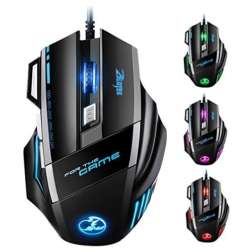 Souris Gamer LED Optique 5500 DPI VicTsing Zelotes Souris de Jeu 7 Boutons Souris Gaming Filaire Profesionnel Gaming Mouse USB de Haute Précision avec 5 Niveux DPI Réglable pour Pro Gamer
