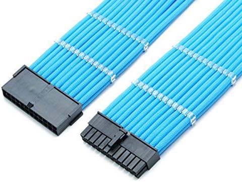 Shakmods 24 Pin ATX Motherboard Sleeved Extension Cable 30cm + 2 Cable Combs (Light Blue)
