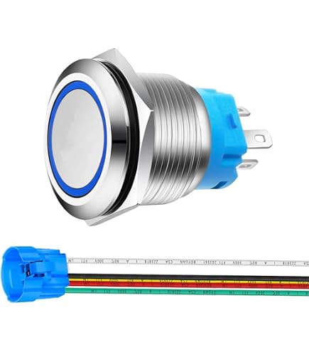 APIELE Interruttore a pressione da 19 mm, 12 VDC 5 A, in lega di alluminio con illuminazione ad anello a LED, impermeabile, interruttore a pulsante, autocarri, camion, barca, interruttore on/off