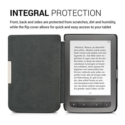 kwmobile Hülle für Pocketbook Touch Lux 3 / Touch Lux 2 – Flipcover Case eReader Schutzhülle – Bookstyle Klapphülle Schmetterlinge Vintage Design Blau Mintgrün Beige - 4