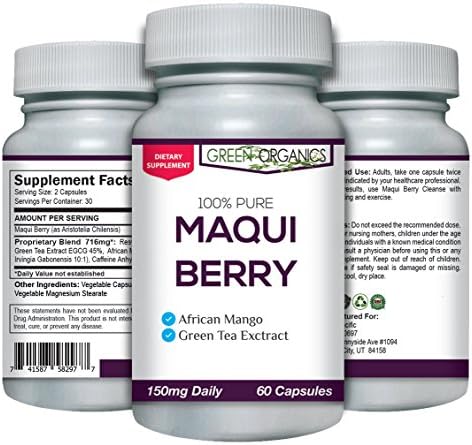 Maqui Berry Supplement – Potent Superfood High in Antioxidants for Booting Immune System Health and Extra Energy – 60 Capsules (150mg) – by Green Organics