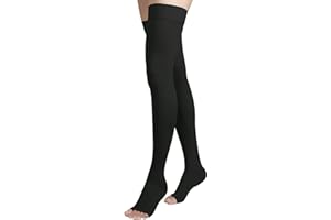 MGANG Thigh High Compression Stockings, Open Toe, Pair, Firm Support 20-30mmHg Gradient Compression Socks with Silicone Band, Unisex, Opaque, Best for Spider & Varicose Veins, Edema, Swelling, Black L