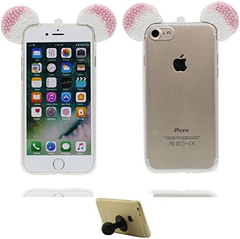 iPhone 6S Plus Case, iPhone 6 Plus/6s Plus cover (5.5") Luxury Bling Bling Glitter Diamond Soft Silicone Case with 3D Sparkle Shiny Rhinestone Diamante Cute Mickey Ears Pink Design &amp; Sucker Stand