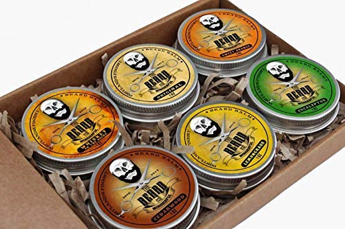 Beard Balm Collection Set 6 Top Selling Tins x 30ml - All Natural Organic Ingredients in Cedarwood, Whiskey on The Rocks, Sweet Orange, Eucalyptus, Lemongrass and Original Lo-Scent.