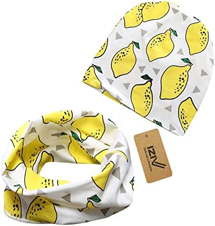 iZiv 2 Pack Cute Baby Hats Scarfs Infant Soft Cotton Hat and Scarf Set, Fashion Style Spring Autumn for 0-2 Years (Lemon)