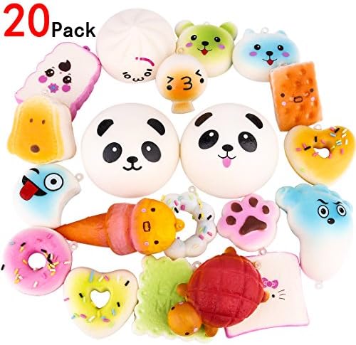ZesGood 20pcs Squishies Toys Slow Rising Party Bags Fillers for Kids Soft Toys Squishy Bread Toys Key Phone Chain Bread/Buns Phone Charm Key Chain Strap Squishy Bread Toys Squishies Slow Rising (Random Colour)