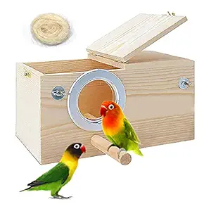 PINVNBY Parakeet Nesting Box Bird House Wood Breeding Box Parrots Mating Box for Lovebirds,Cockatoo,Budgie, Finch,Canary and Medium-Sized Birds (L)