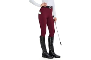 HMILES Leggings da Equitazione da Donna, in Silicone, con Inserti Completi, a Vita Alta, Elasticizzati, da Equitazione, da Donna, con Passante per, Colore: Rosso, S