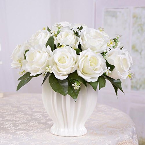 XPHOPOQ Artificial Flower Silk Flower Dried Flower Bundle Ceramic Vase Indoor Living Room Decoration White