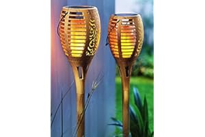 ‎SONNENKERZE SONNENKERZE SOLAR-GARTENSTECKER FLAME, 2ER-SET BAMBUS-OPTIK XXL, 3 IN 1 FUNKTION: GARTENFACKEL, HÄNGELEUCHTE, TISCHLEUCHTE MIT LED FLAMMEN-EFFEKTBELEUCHTUNG