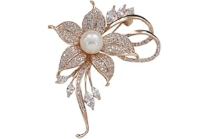 KOFOT Crysta Rhinestone Flower Brooch for Women - Pearl Brooches Corsage Austrian Crystal Brooch Badge Pin Wedding Party Suitable for Dress Shirt Suit Sweater Coat Jewellery Gift