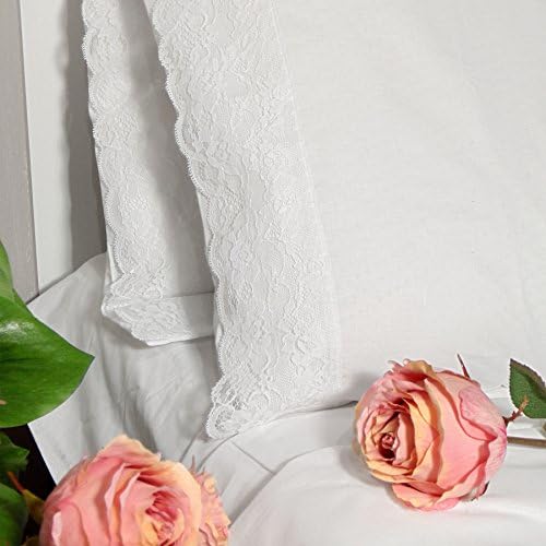 Vintage Shabby Chic Farmhouse Bed Sheet Set with Lace - Sheet Set , Fitted Sheet , Flat Sheet &amp; Pillow Pair - Lace - 250x300 + 180x200 + 2 Pillowcases 50x80 - White - 100% Cotton