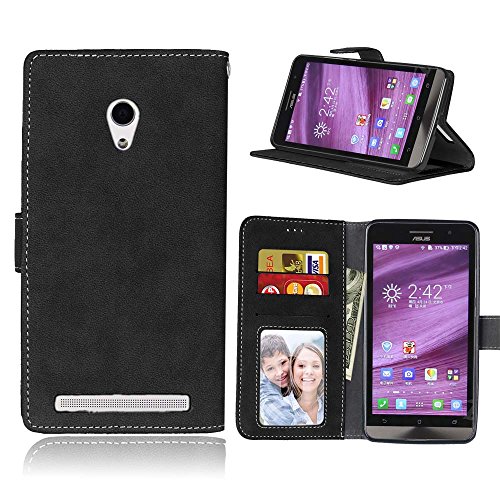 Preisvergleich Produktbild ZenFone 6 Hülle, Asus ZenFone 6 Hülle, Asus Zenfone 6 Ledertasche, Anlike Asus Zenfone 6 Schutzhülle Flip Hülle Wallet Case Tasche Cover Handy Zubehör Lederhülle Handyhülle [Klassische Normallackserie] Bookstyle mit Standfunktion Kredit Kartenfach - Schwarz