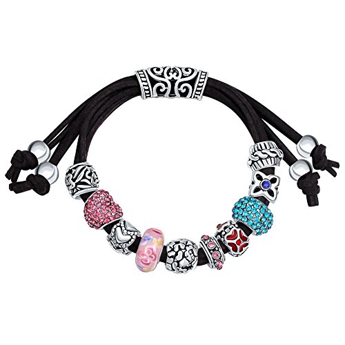 MANBARA Pulsera de brazaletes Encantos Negro Bohemia del corazón del estilo granos de cristal de regalo bolsa para Mujeres negro 2